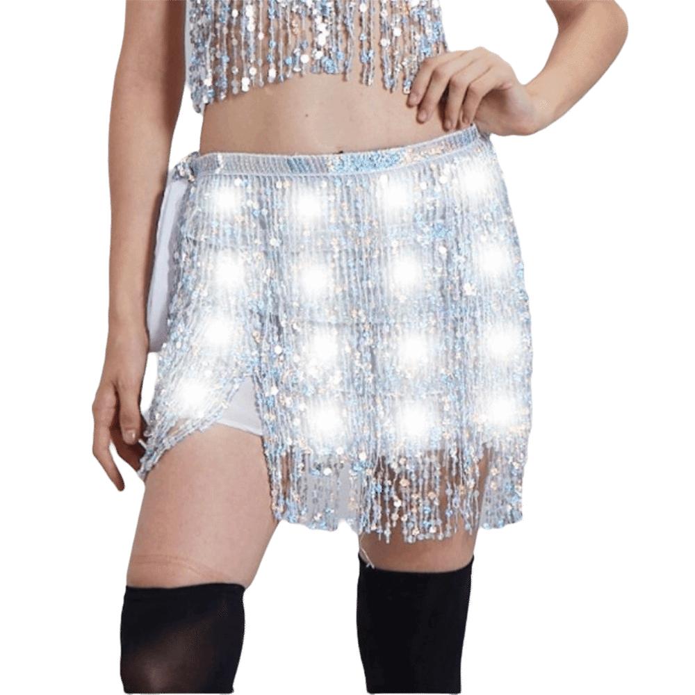 

Блестящий платок на бедра для танца живота со звездами, бахромой, светодиодными пайетками и кисточками, юбки на Хэллоуин и Рождество серебряный