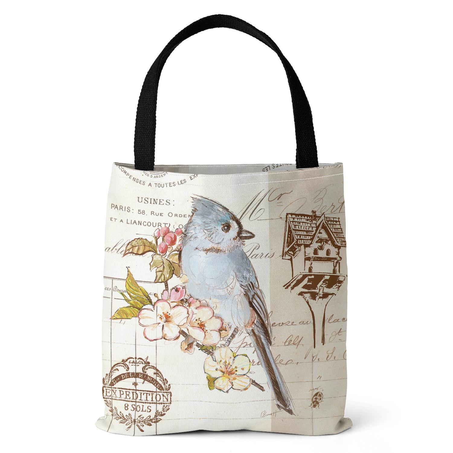 Холщовая большая сумка серии Flower Bird, простая модная сумка на плечо, женская сумка с цифровой печатью, с ручкой сверху