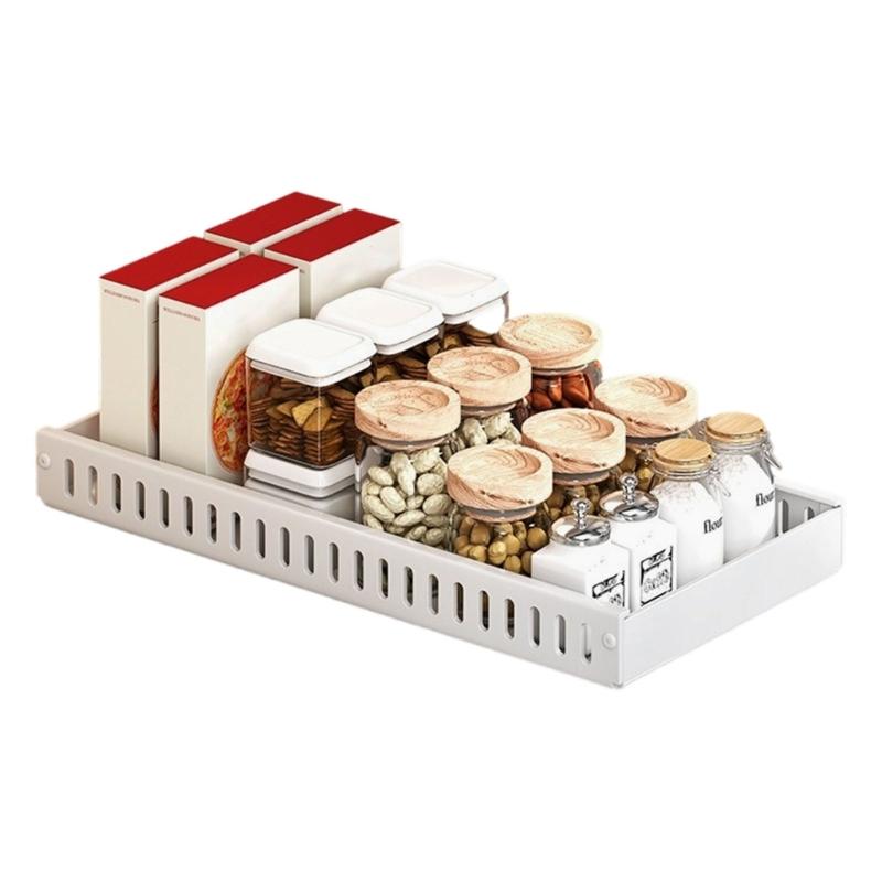 Adjustable Kitchen Cabinet Storage Rack With Slide Out Shelves For Cookware Dishes Spices Metal Construction Tray