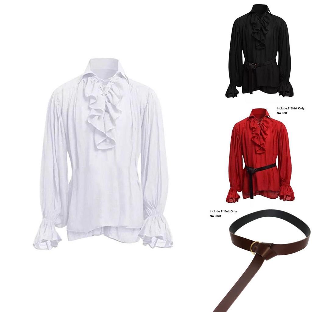 Camicia Classica da Uomo Medievale Rinascimentale Pirata con Manica Lunga Design Elegante