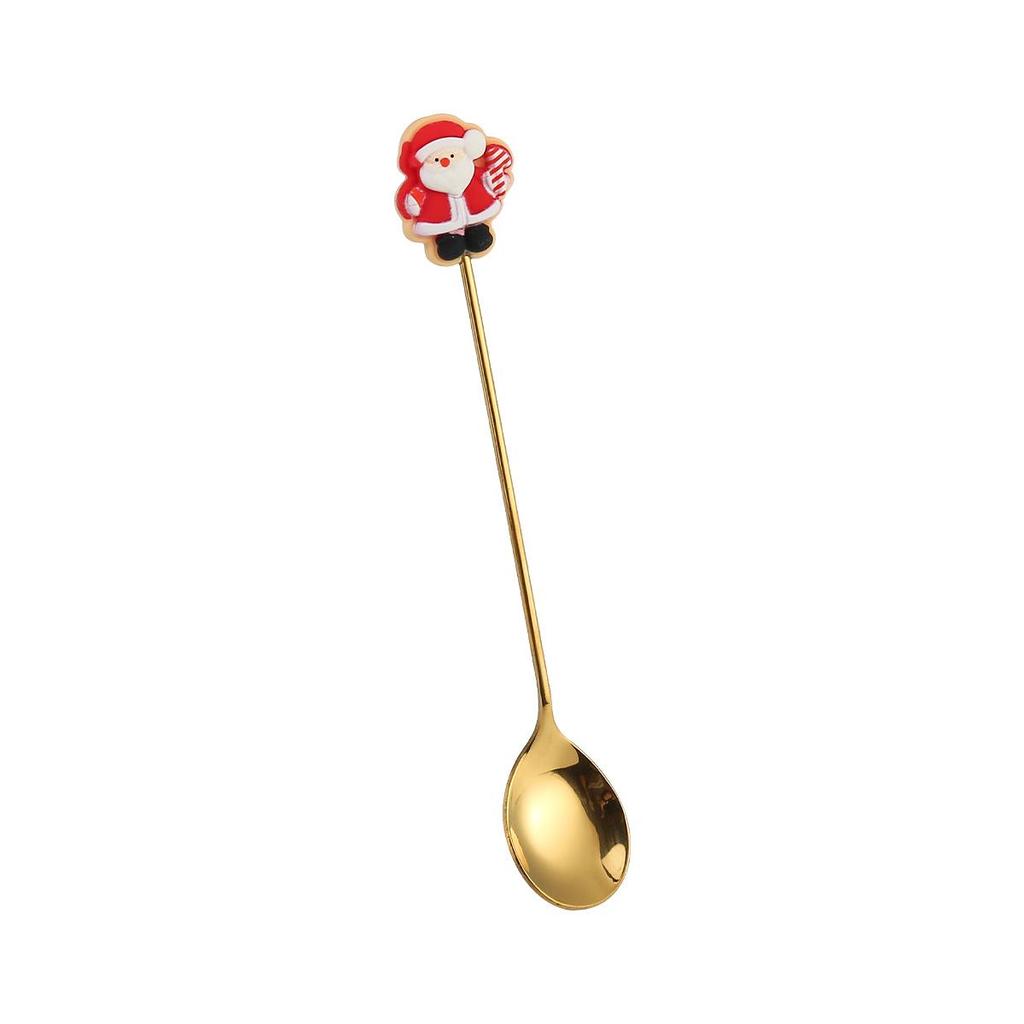 J Stainless Steel Christmas Dessert Spoon & Fork Set with Character Pattern - Festive Stirrer for Coffee & Desserts