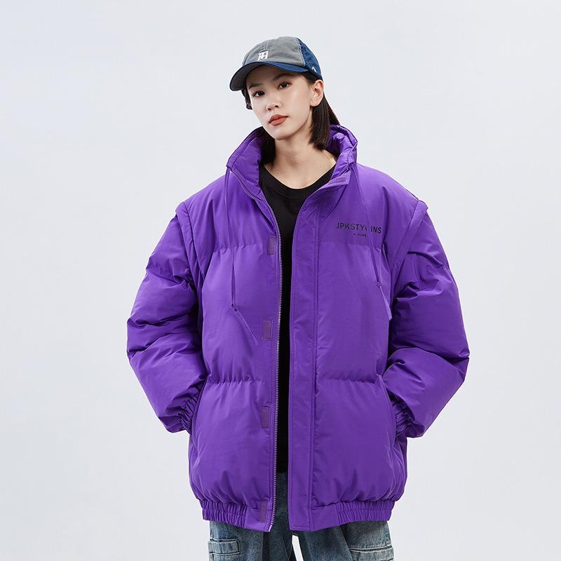 New Winter Cotton-padded Jacket Solid Color Couple Cotton-padded Jacket Stand-up Collar Thickened Warm Bread Jacket Sleeves Removable