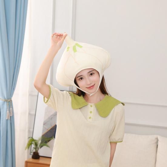 Cartoon Headgear Cute Soft Garlic Head Hat Holiday Performance Headwear Unisex Cloth Headdress Photography Cosplay Props Halloween Gift