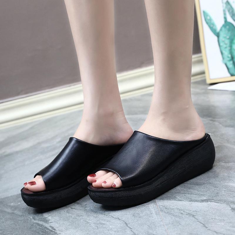 One-word slippers women's fashion outer wear sandals Korean version thick-soled wedge heel women's shoes