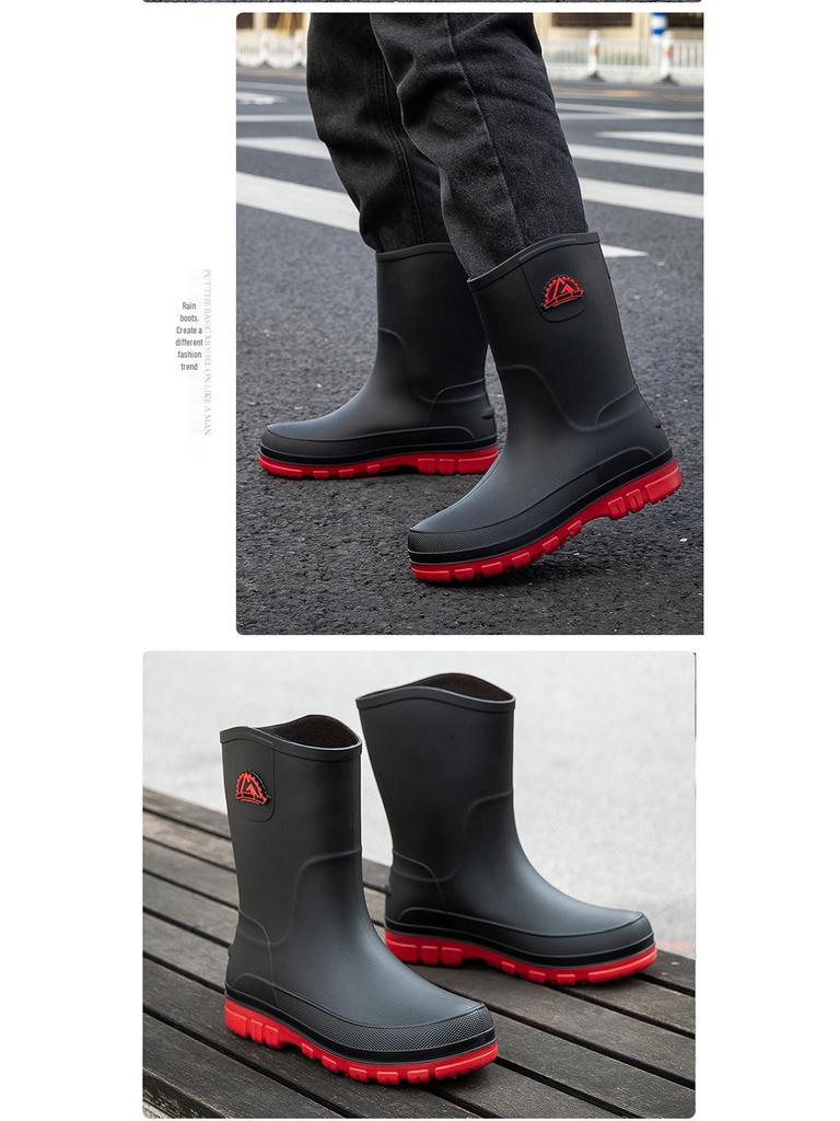 Men's Waterproof Mid-Calf Non-Slip Rain Boots – Fashionable Korean-Style Slip-On Rubber Shoes.