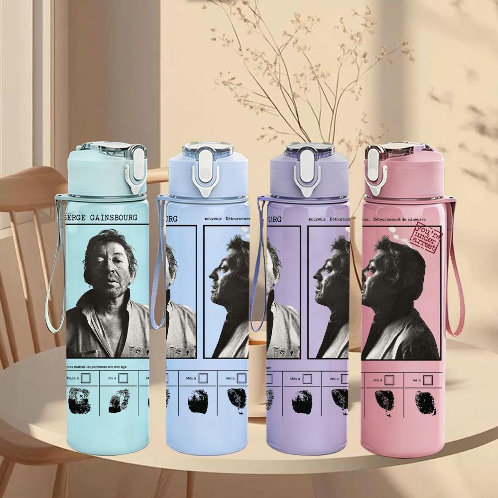 1PC Black White Duo Photo 750ml Sports Water Bottle Leakproof Straw Lid Outdoor Office Home