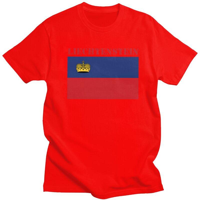Custom Liechtenstein Flag T Shirt for Men Pure Cotton Tshirt Casual Tee Short Sleeves Tshirts Clothing S