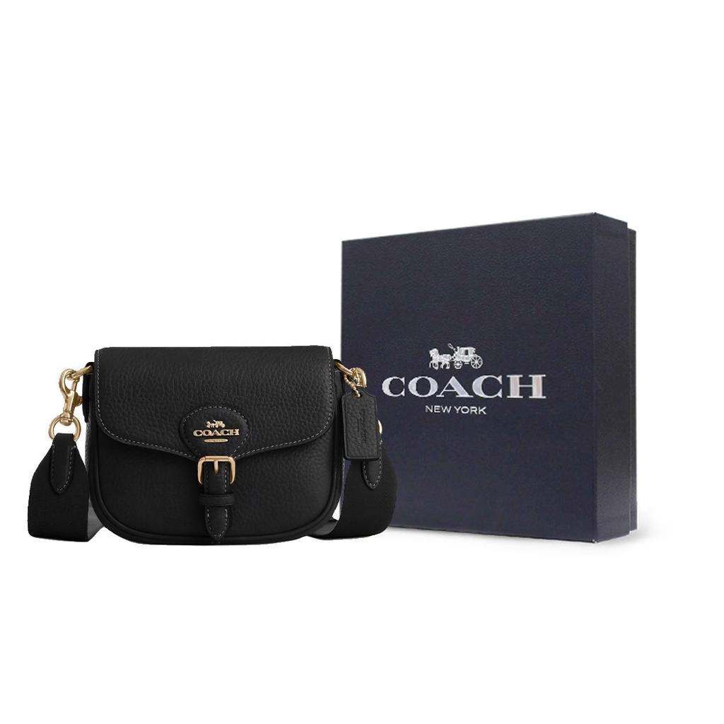 Coach Amelia 16 Borsa a Tracolla in Pelle con Patta e Tracolla Staccabile Monocolore Piccola da Donna Nera CP001-IMBLK