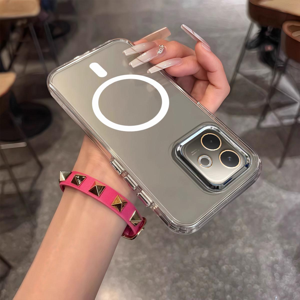 Case for OPPO A6c Minimal Semi-Transparent Magnetic Casing Raised Electroplated Lens Bezel Anti-Slip Drop Resistant Protective Shell OPPO A6c