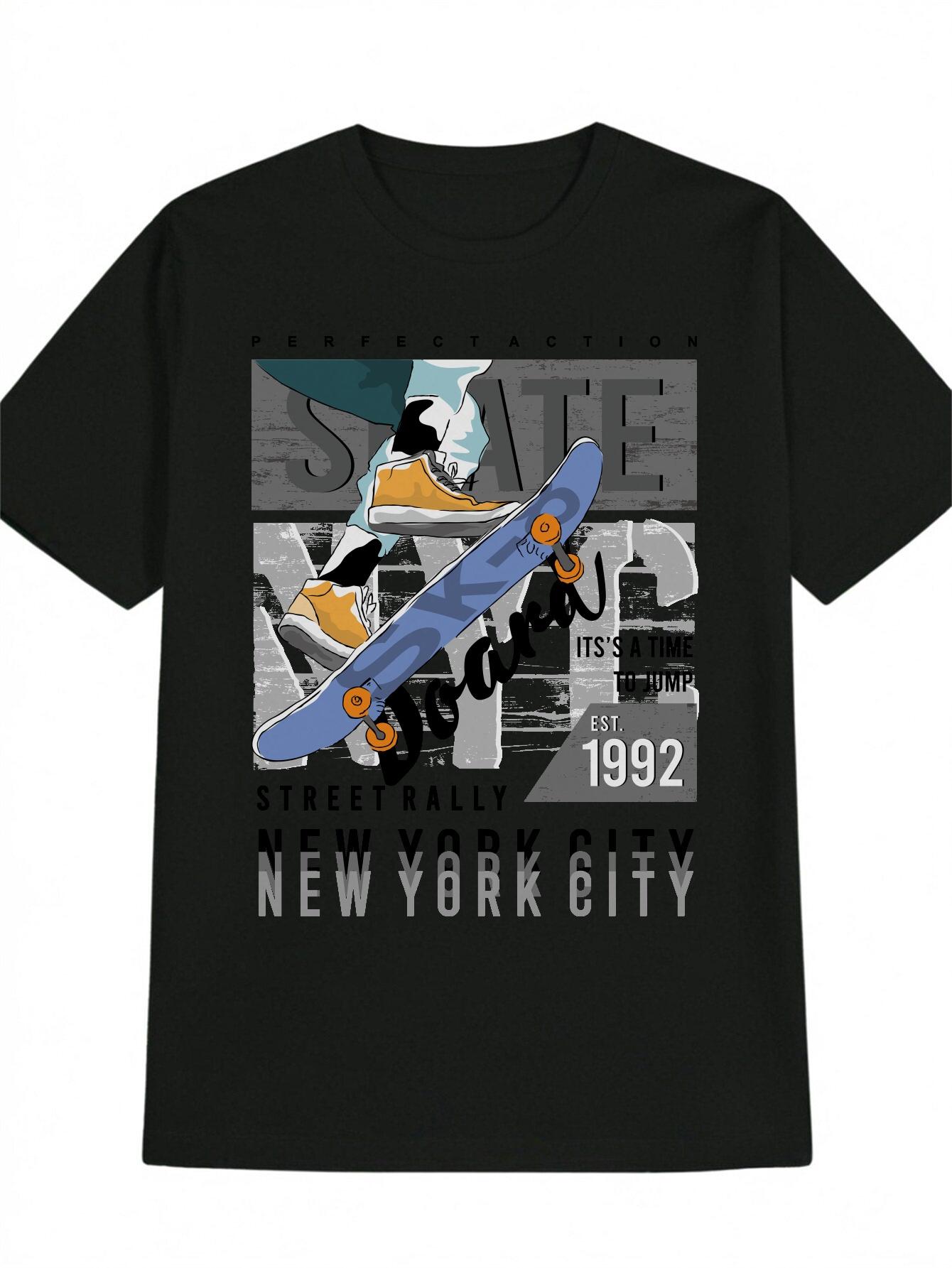 

Casual Skateboard Graphic T-shirt - Blue NYC Street Rally Print XXXL