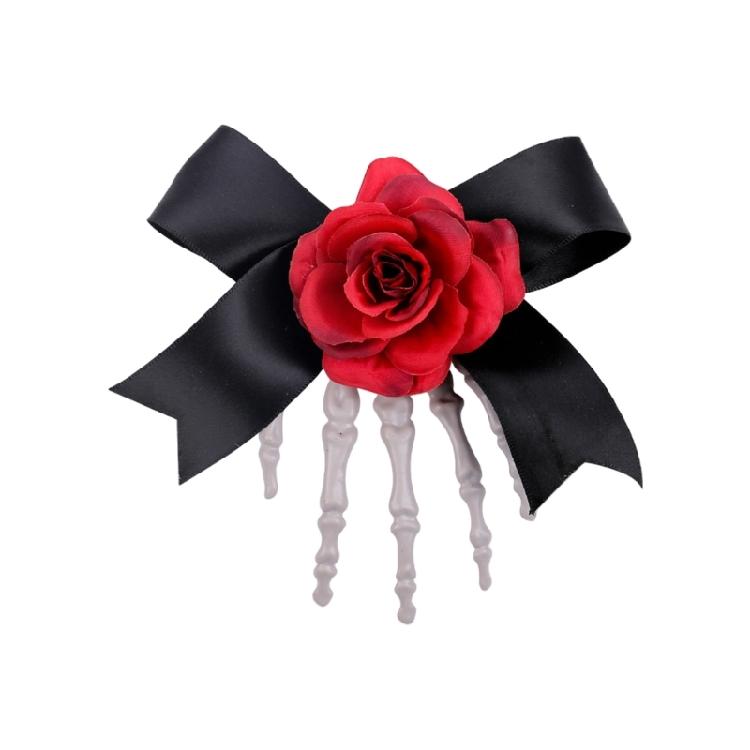 1pc Gothic Rose Skeleton Hair Clip Secure Side Clip Design Plastic Construction For Halloween Party Accessories