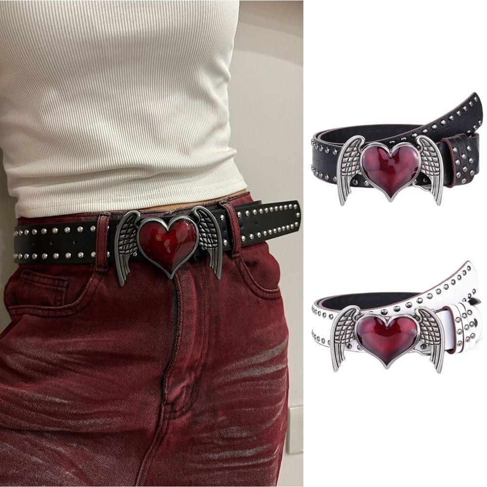 Trendy Punk Rivet Belts Double Hole Eyelet Grommet PU Leather Waistband Vintage Gothic Waistband