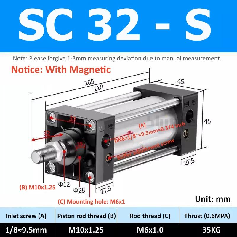 SC Standard Air Cylinder SC80/100/125/160mm Bore Small With Magnetic Pneumatic Cylinder Piston 300/400/500/600/800/1000mm Stroke