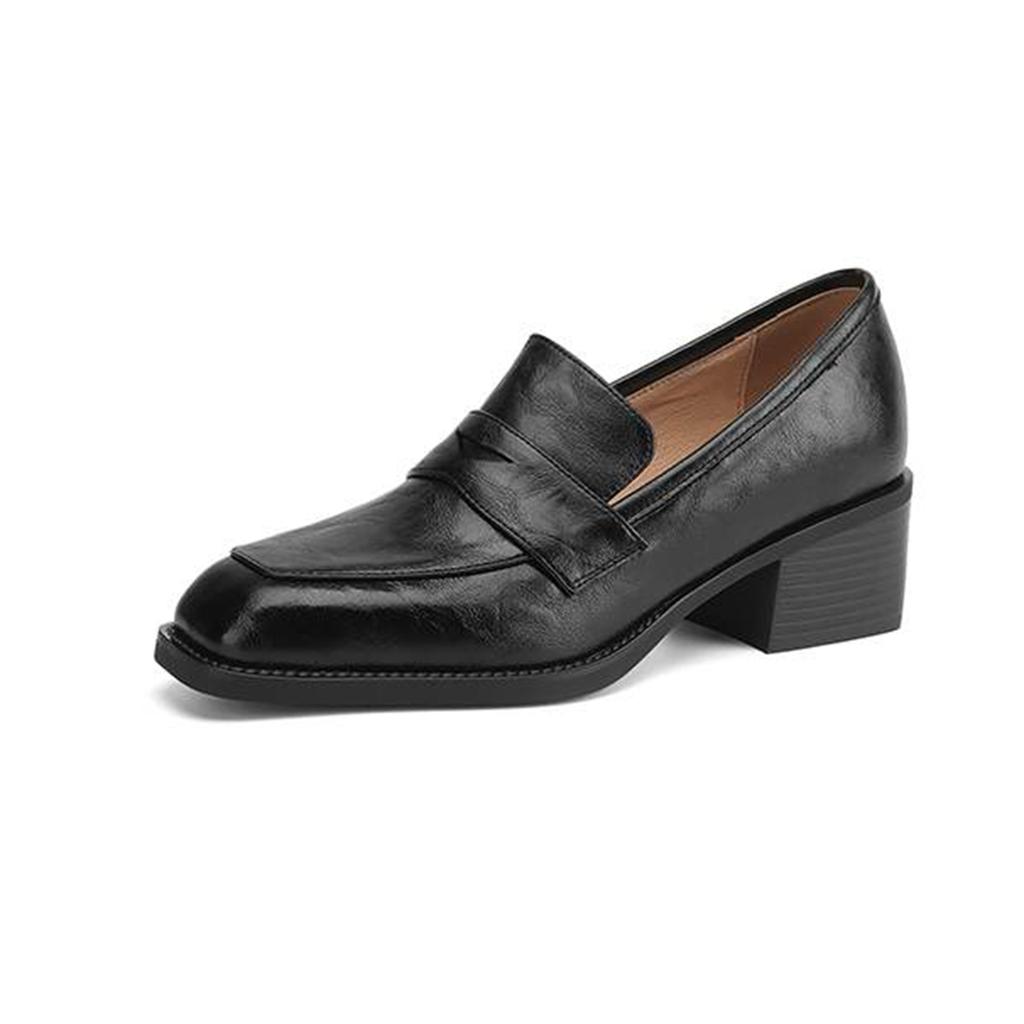 Krazing Pot Sheepskin Autumn Winter Shoes Slip on Med Heels Size 42 Square Toe Brown Color Pumps