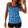 Women’s Printed Tankini Top and Shorts Two Piece Swimsuit with Leaf Pattern Sleeveless Design for Beach or Pool Wear