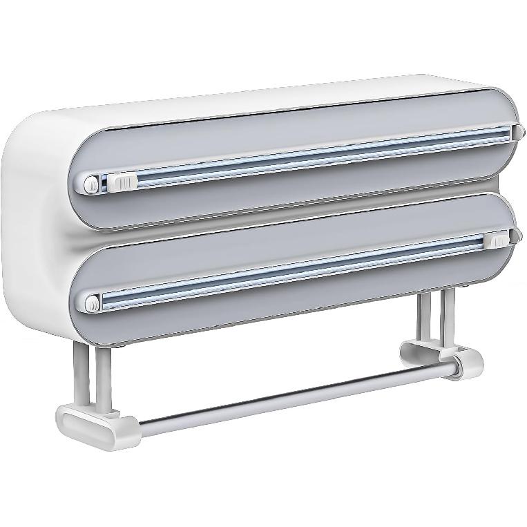 3 in 1 Aluminum Foil and Plastic Wrap Organize Dispenser with Cutter, Magnetic Paper Towel Holder for Fridge, Includes 1 Roll of Cling Film