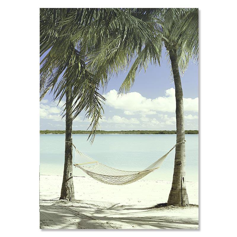 Tropical Beach Ocean Poster Palm Tree Banana Leaves Wall Art Canvas Painting Bridge Summer Seascape Picture For Home Decor