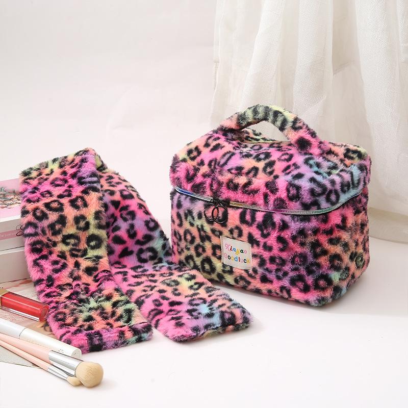 Leopard Print Plush Cosmetic Wash Bag and Warm Scarf Set