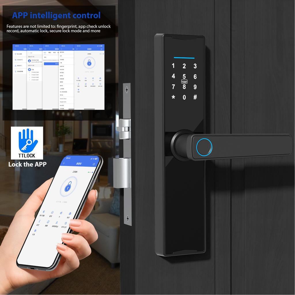 WiFi Smart Lock Keyless Entry     APPCelsiusFingerprintCelsiusPasswor elsiusCar elsiusMechanical Key 5 Unlocking Methods Touchscreen Alumin