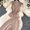 Casual Knitted Sweater Two Piece Sets for Women Metal-button V-neck Sleeveless Fitted Versatile Knit Top and Casual Pants Set