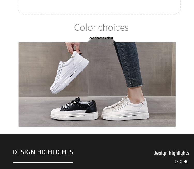 Women's Genuine Leather White Sneakers - Versatile, Lightweight, Comfortable Spring 2025 Sporty Platform Flats