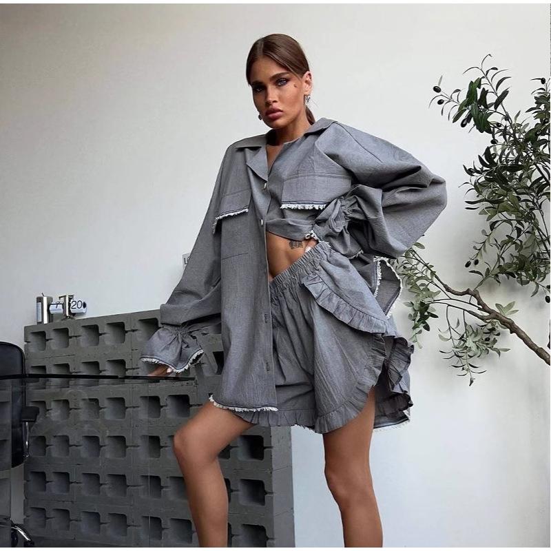 New Early Spring High-End Home Wear Solid Color Suit Set for Women Suits with Shirt and Shorts Casual Fashion Two-Piece Outfit