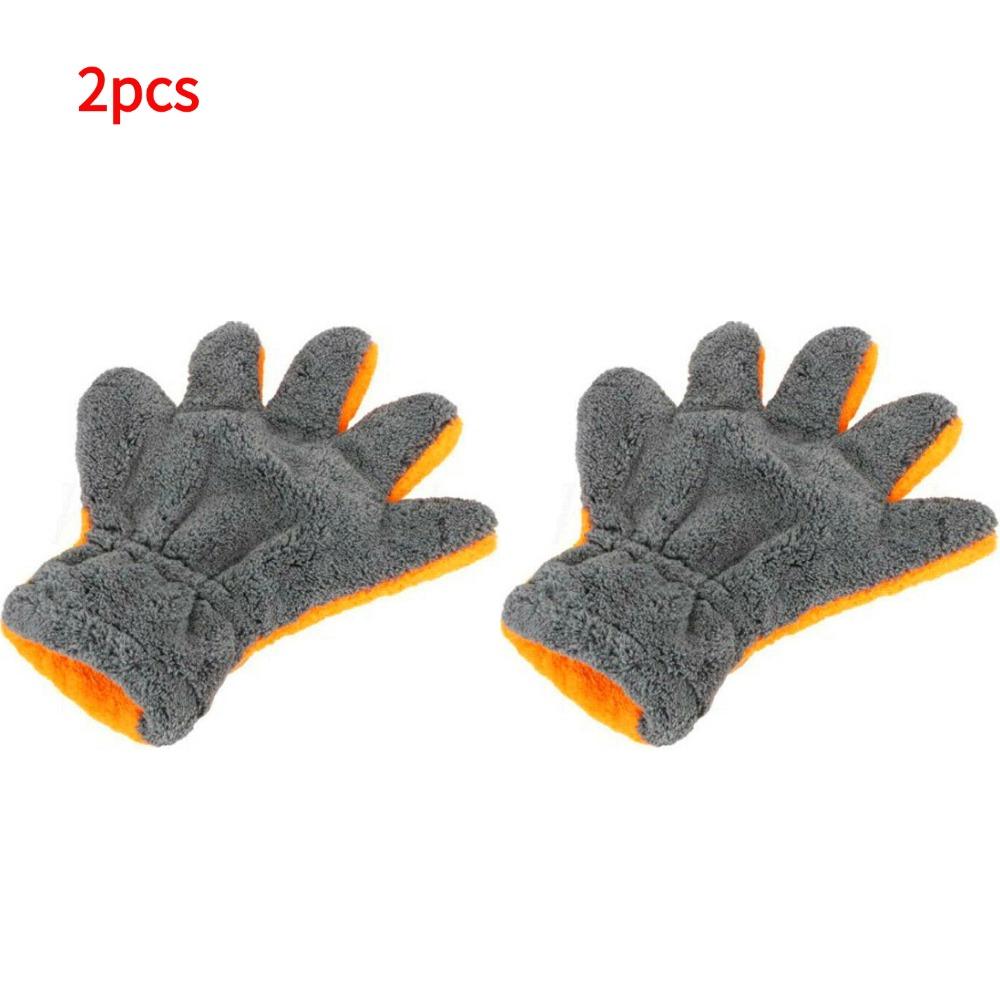 Double-Sided Coral Fleece Car Cleaning Gloves Scratch-Free Wash Five-Finger Design for Car Glass Wheels Cleaning Towel Gloves