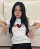 Loginaenloji Leopard Point Heart Patch Cotton T-Shirt White
