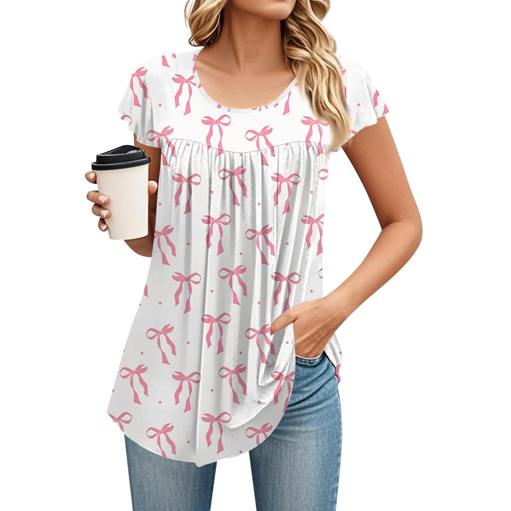 Women's Round Neck Short Sleeve Mid Length T-Shirt Loose Casual Short Sleeve T-Shirt Top