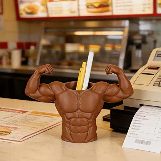 Yousheng 3D Printed Pen Holder, Muscular Man Figure, Creative Desk Organizer for Pens And Makeup Brushes, Funny Funny Fitness Enthusiast Gift