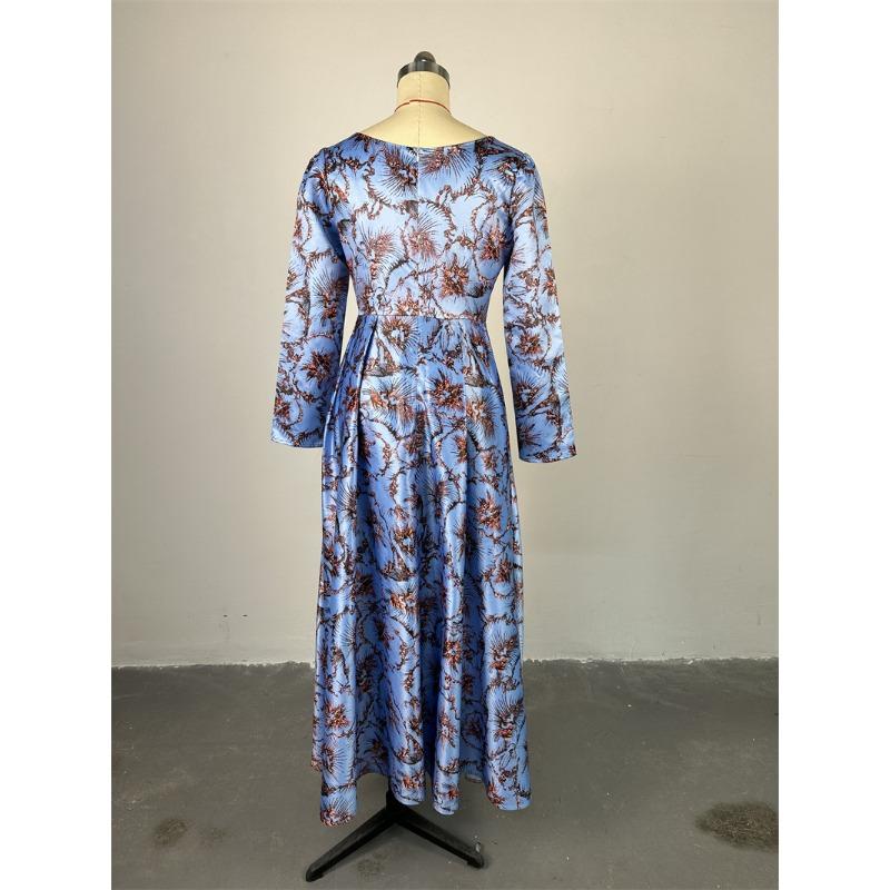 Damenkleid Frühling und Herbst Temperament Rundhals Langarm Taillenlanges A-Linien-Plissee-Kleid