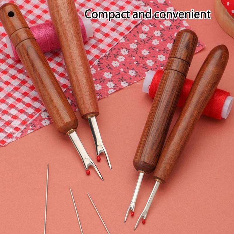 Pack of 4 Crosses Stitching Seam Ripper Featuring Wood Handle for Thread Removal and Comfortable Ergonomic Grip