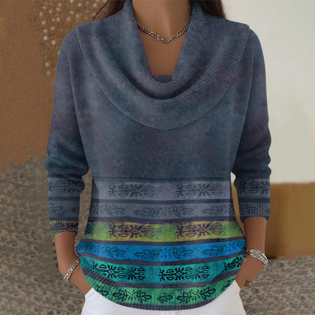 Dámský ležérní a módní svetr s dlouhým rukávem a potiskem, kulatým výstřihem