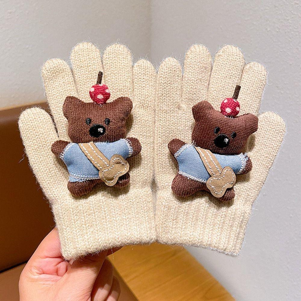 Candy Color Cute Animal Kids Knit Gloves Warm Full Finger Gloves  Riding