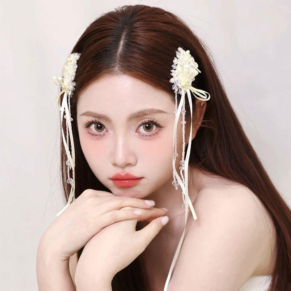 1 Pair White Bride Hairpin Stylish Wedding Headdress French Style Bridal Hair Clip  Hair Accessories