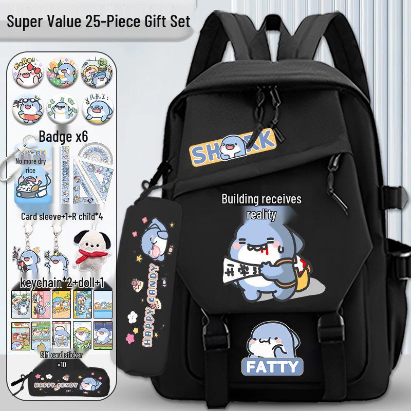 Fatty Shark Backpack: Lightweight, Cute, Large Capacity Schoolbag for Grades 3-6 Boys & Girls