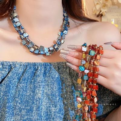Elegantiškas dvigubo sluoksnio karoliukų vėrinys - Retro prabangos raktikaulio grandinėlė moterims