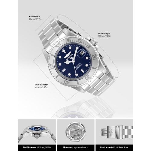 Invicta Men's Pro Diver Quartz Watch with Stainless Steel Strap, Silver, 20 (Model: 34023)