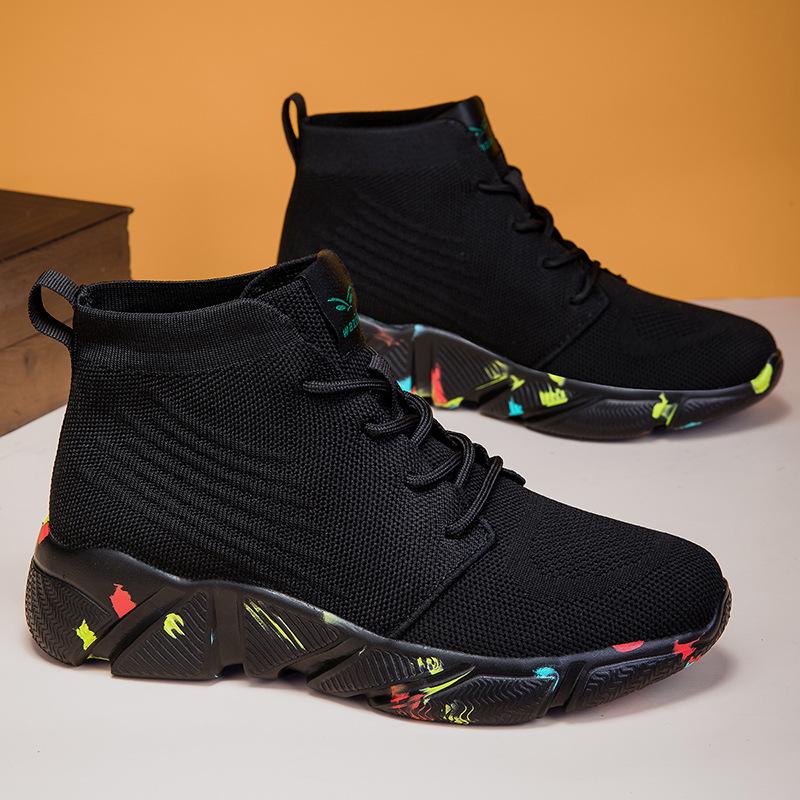 Large size couple socks shoes single shoes cotton shoes high top large size high elastic flying mesh shoes men's and women's shoes