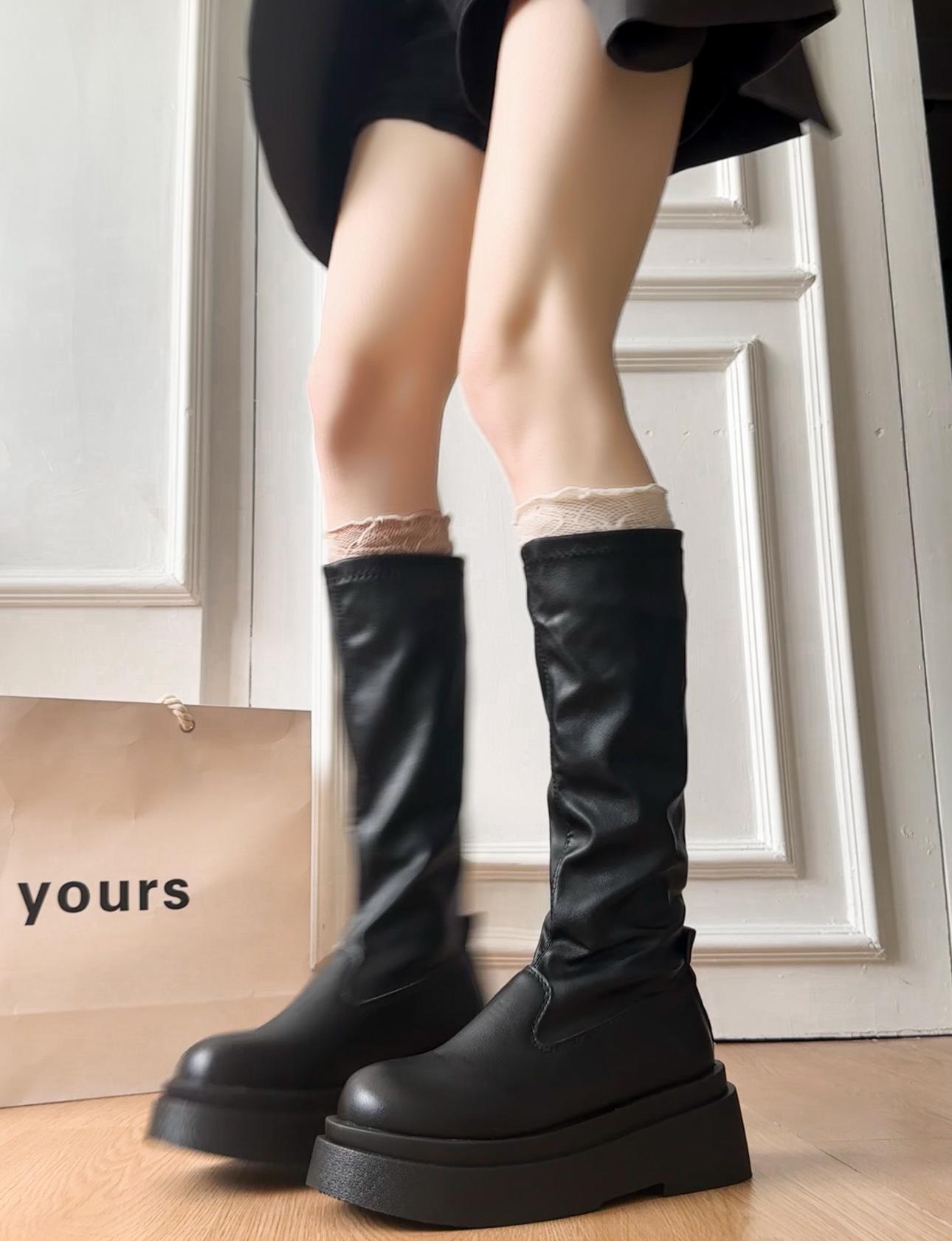 

Но ботфорты, ботинки на толстой подошве, женские эластичные тонкие ботинки, 2025 осень, новые, увеличивающие рост, ботинки в стиле «девушка-специя» 40 чёрный