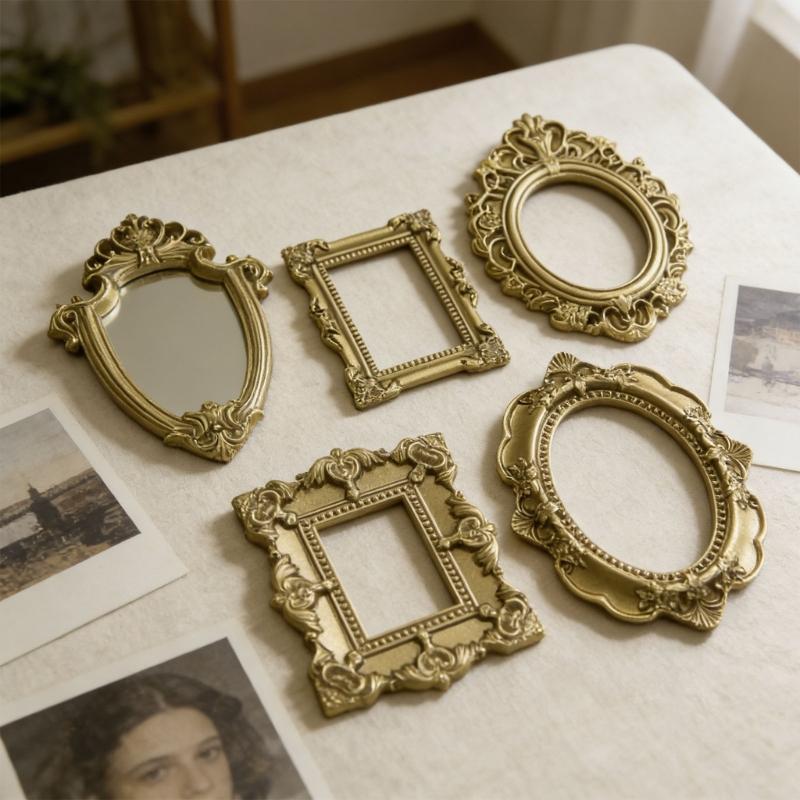 Assorted 15Pcs Resin Miniature Photo Frame with Intricate Floral Carvings Ideal for Artistic DIY Creation Home Decors