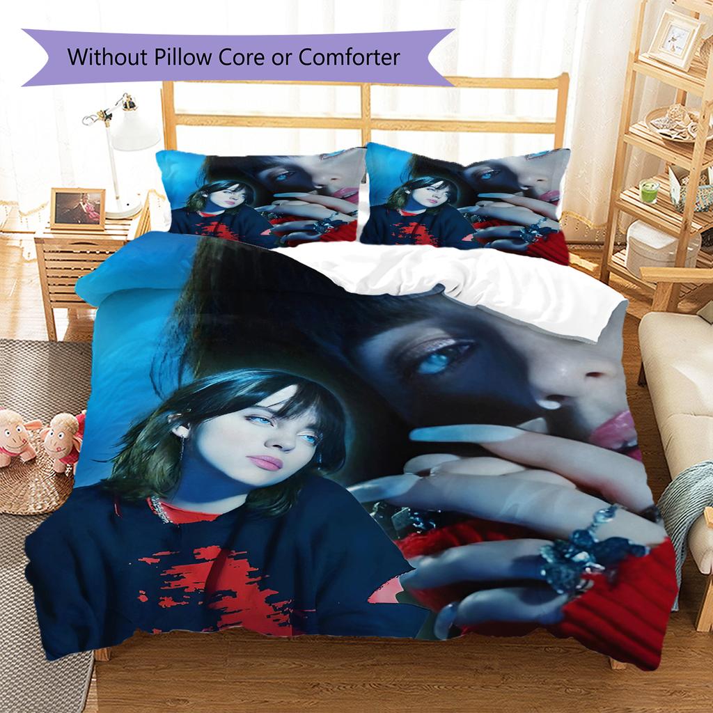Billie Eilish Pattern Bedding,Quilt Set Quilt Cover Pillowcase Home Birthday Gift (1 * Duvet Cover + 2 * Pillowcase, Without Core)