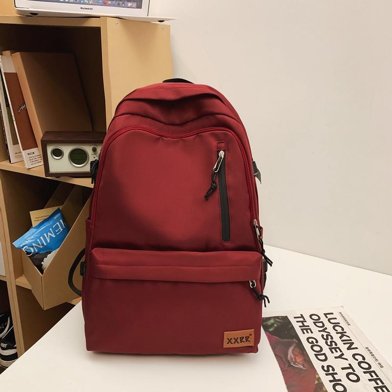 Male Solid Color Backpack Female Large Capacity Student Schoolbag