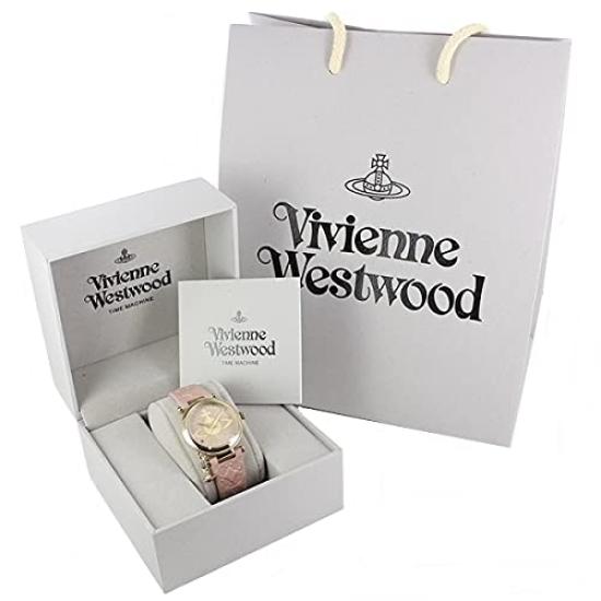 Leather Watch with Shopping and Orb Charm Pink Shopping Bag [Vivienne Westwood] Women's Bag, Black, White, Pink, (VV006PKPK Included)
