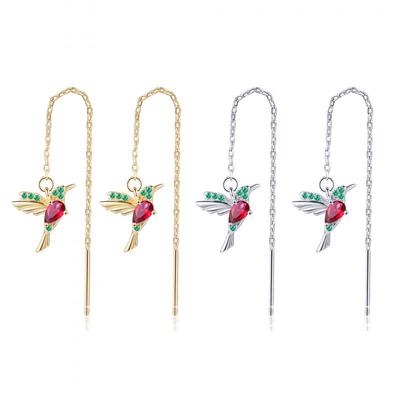 Colorful Hummingbird Earrings - Long Line Bird Design for Women
