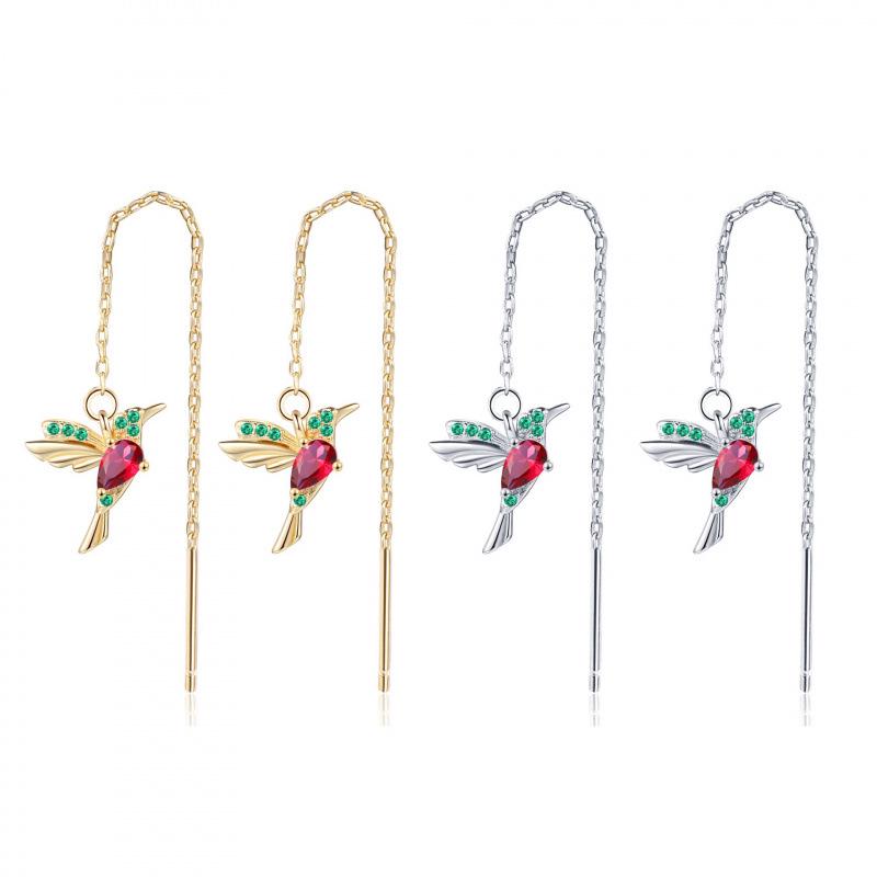 Colorful Hummingbird Earrings - Long Line Bird Design for Women