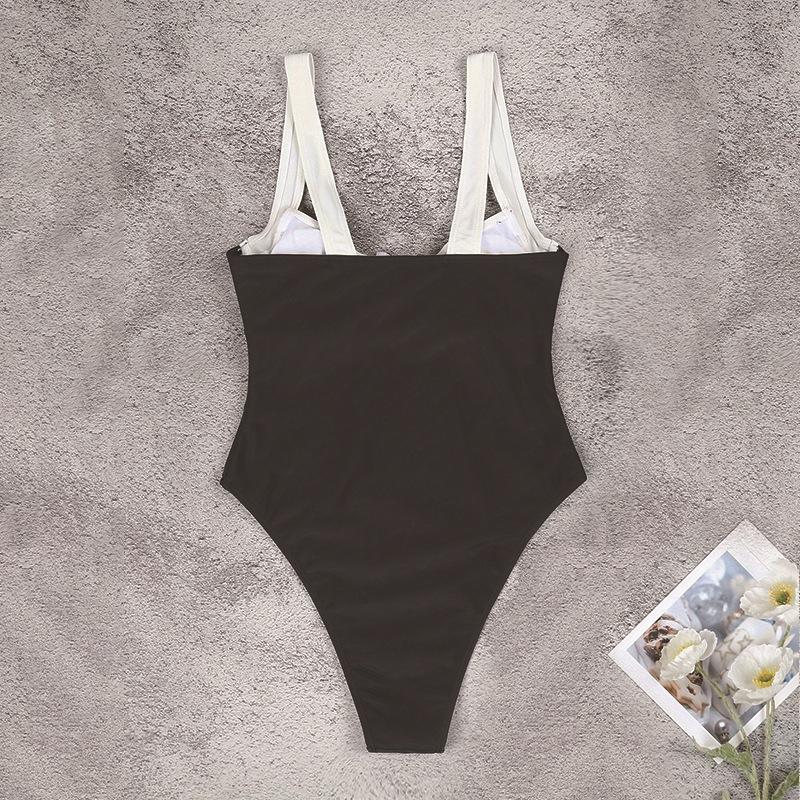 One-piece swimsuit women's new color matching fashionable conservative belly bikini beach swimsuit