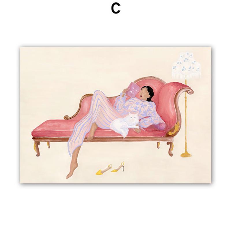 Girl Bear Leopard Cat Dog Flowers Abstract Posters And Prints Wall Art Canvas Painting Pictures Hotel Bar For Living Room Decor