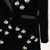 High-End Slim Fit Velvet Suit Jacket with Bee Embroidery and Rhinestone Beadwork