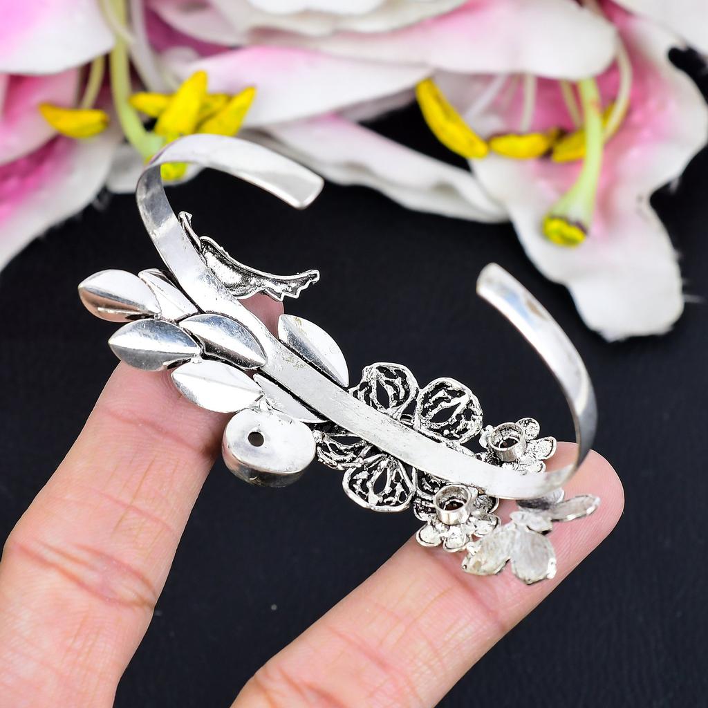 Moonstone, Amethyst Gemstone 925 Sterling Silver Cuff Bangle Adjustable KG-1879